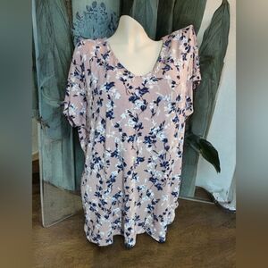 J. Jill Blush Pink and Blue Floral Top. Stretchy